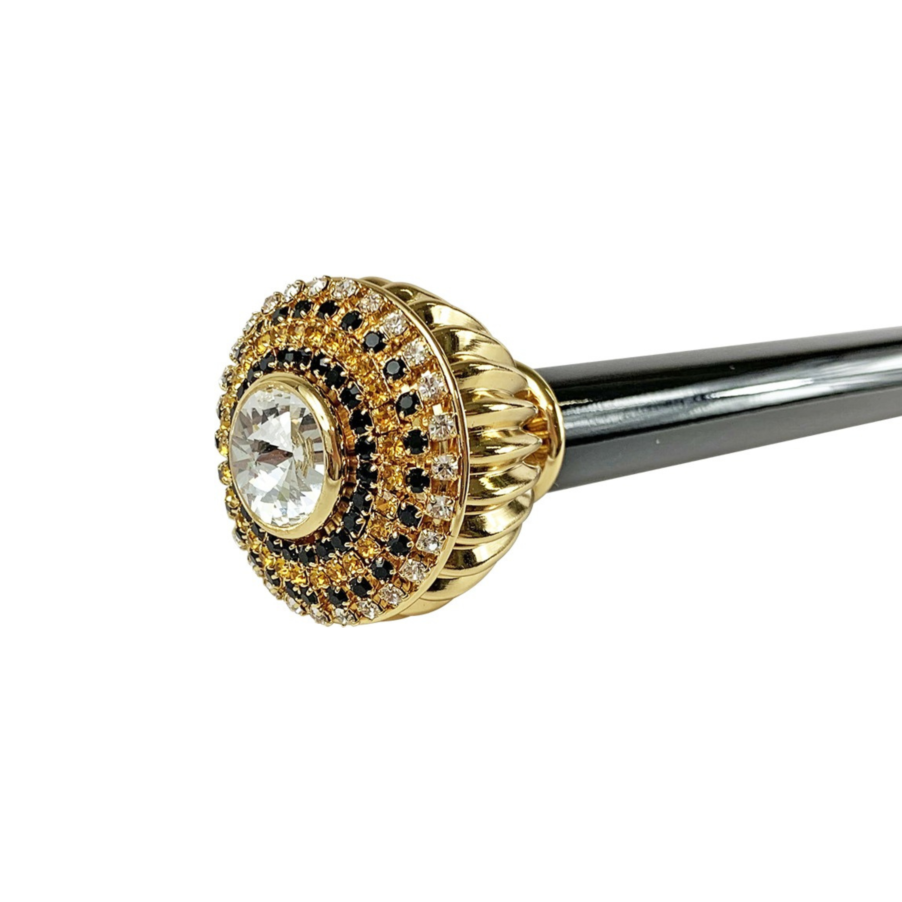 Luxury Walking Stick – Handmade Italian Black Beechwood Cane with Topaz Crystal Handle