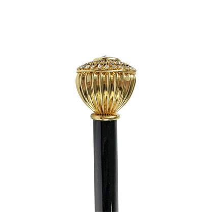 Luxury Walking Stick – Handmade Italian Black Beechwood Cane with Topaz Crystal Handle