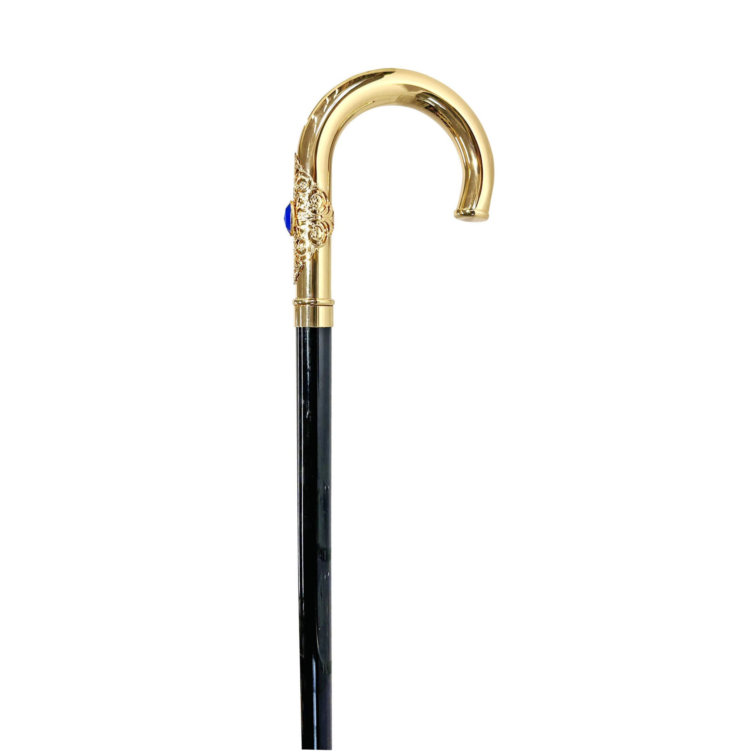 Luxury Ilmarchesato walking cane featuring an elegant 24K gold-plated handle with a blue stone.