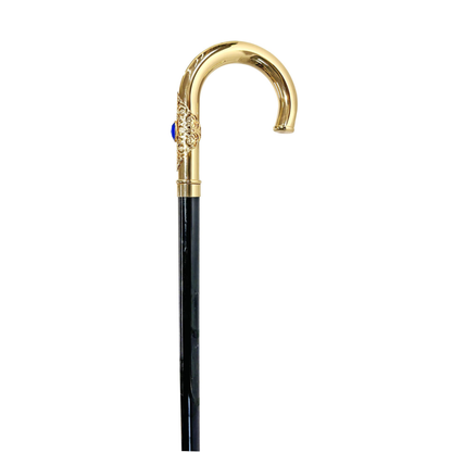 Luxury Ilmarchesato walking cane featuring an elegant 24K gold-plated handle with a blue stone.