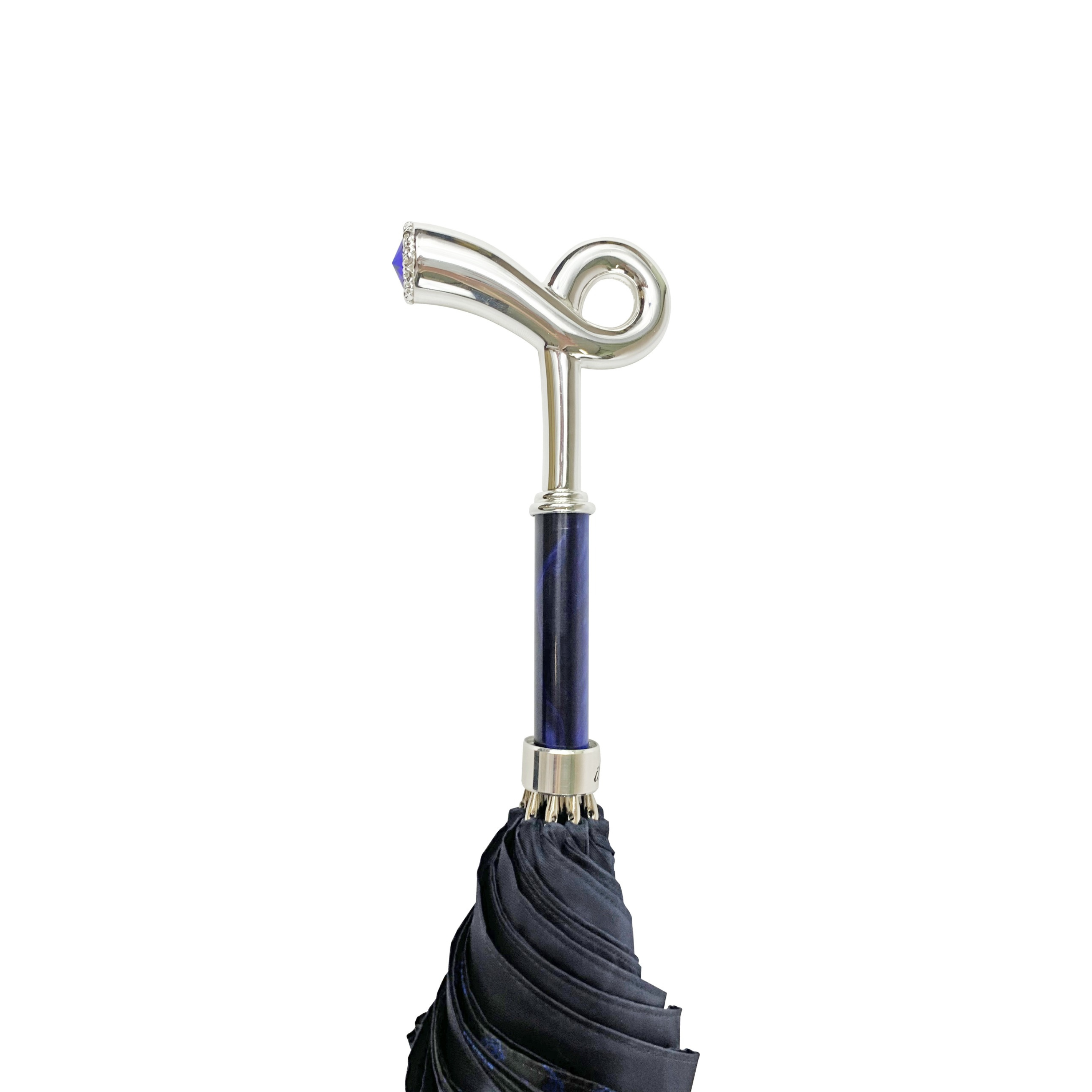Elegant Ilmarchesato blue double-canopy umbrella with a silver-plated handle, designed for men.