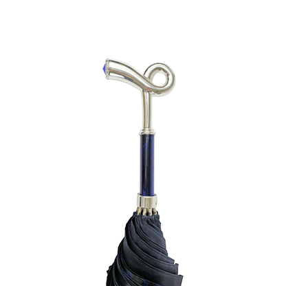 Elegant Ilmarchesato blue double-canopy umbrella with a silver-plated handle, designed for men.