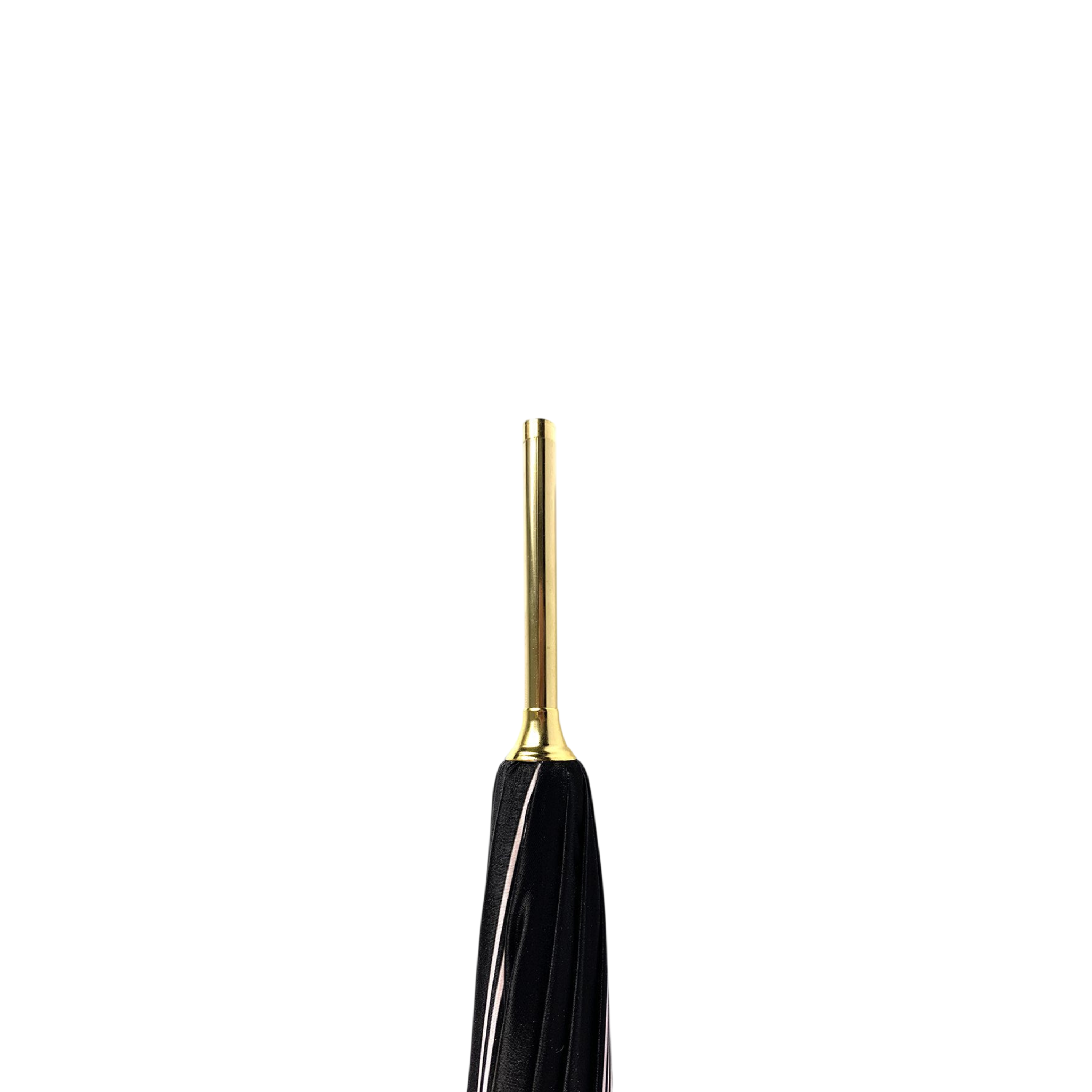Men's black and light grey striped umbrella with Swarovski crystal handle by Ilmarchesato, showing the elegant canopy and decorative handle.