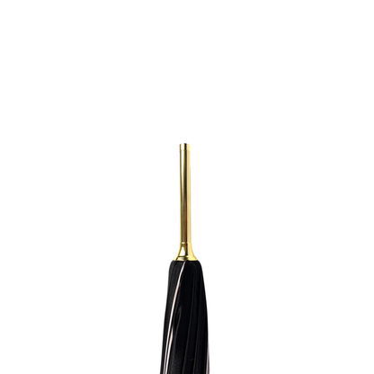 Men's black and light grey striped umbrella with Swarovski crystal handle by Ilmarchesato, showing the elegant canopy and decorative handle.