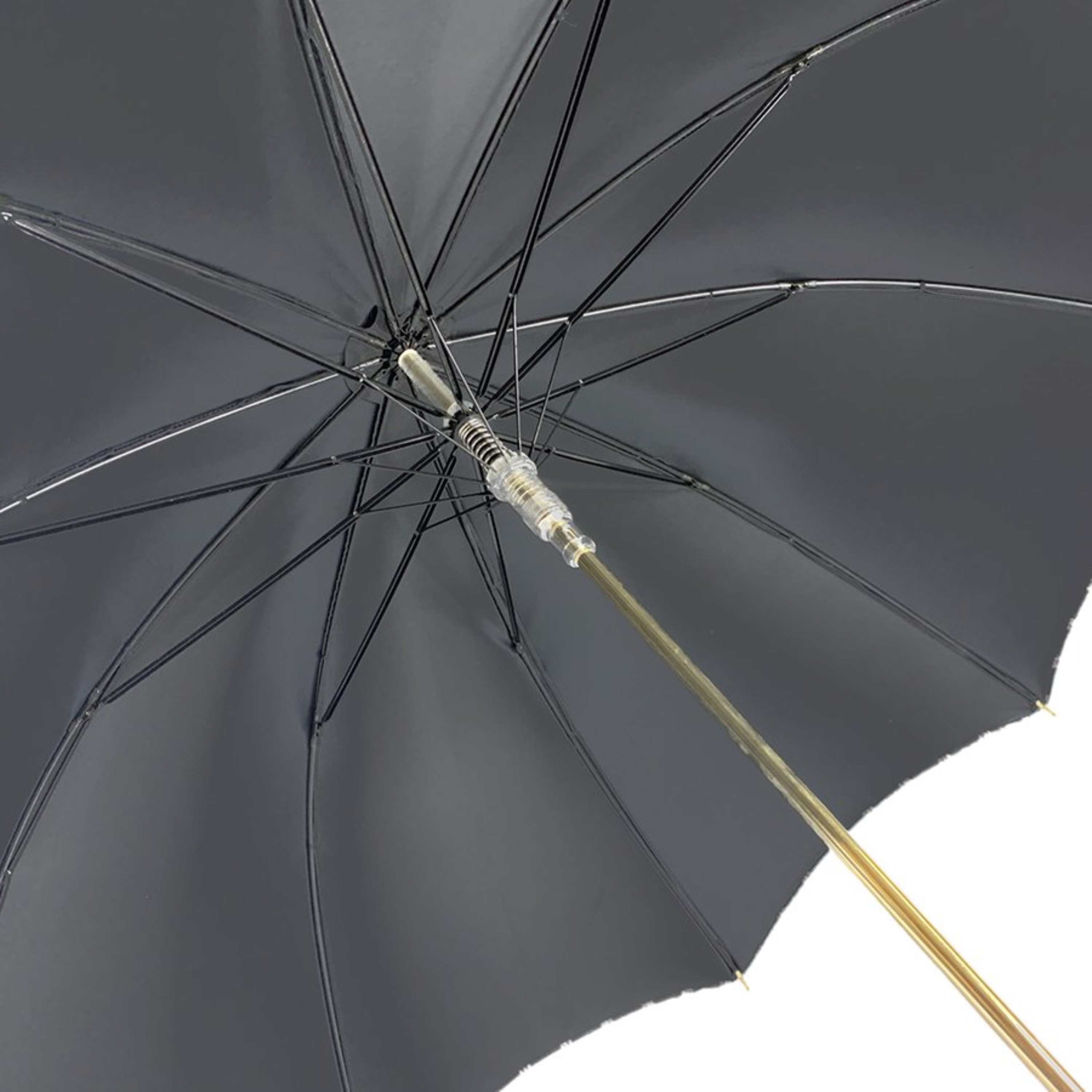 Men's black and light grey striped umbrella with Swarovski crystal handle by Ilmarchesato, showcasing the elegant, stylish design.