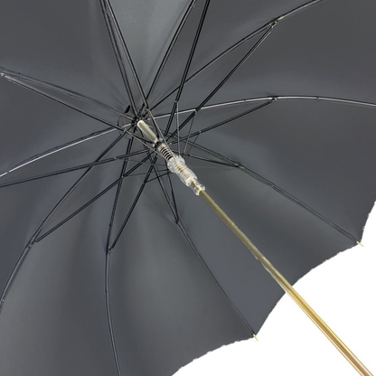 Men's black and light grey striped umbrella with Swarovski crystal handle by Ilmarchesato, showcasing the elegant, stylish design.