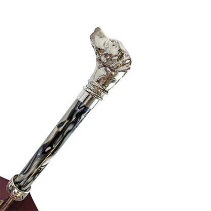 Elegant men’s umbrella featuring a silver-plated Labrador handle by Ilmarchesato, showcasing a stylish design.