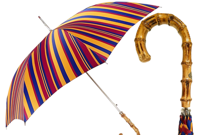 Ilmarchesato gentleman's striped umbrella with a whangee handle, showcasing its elegant design and sturdy construction.