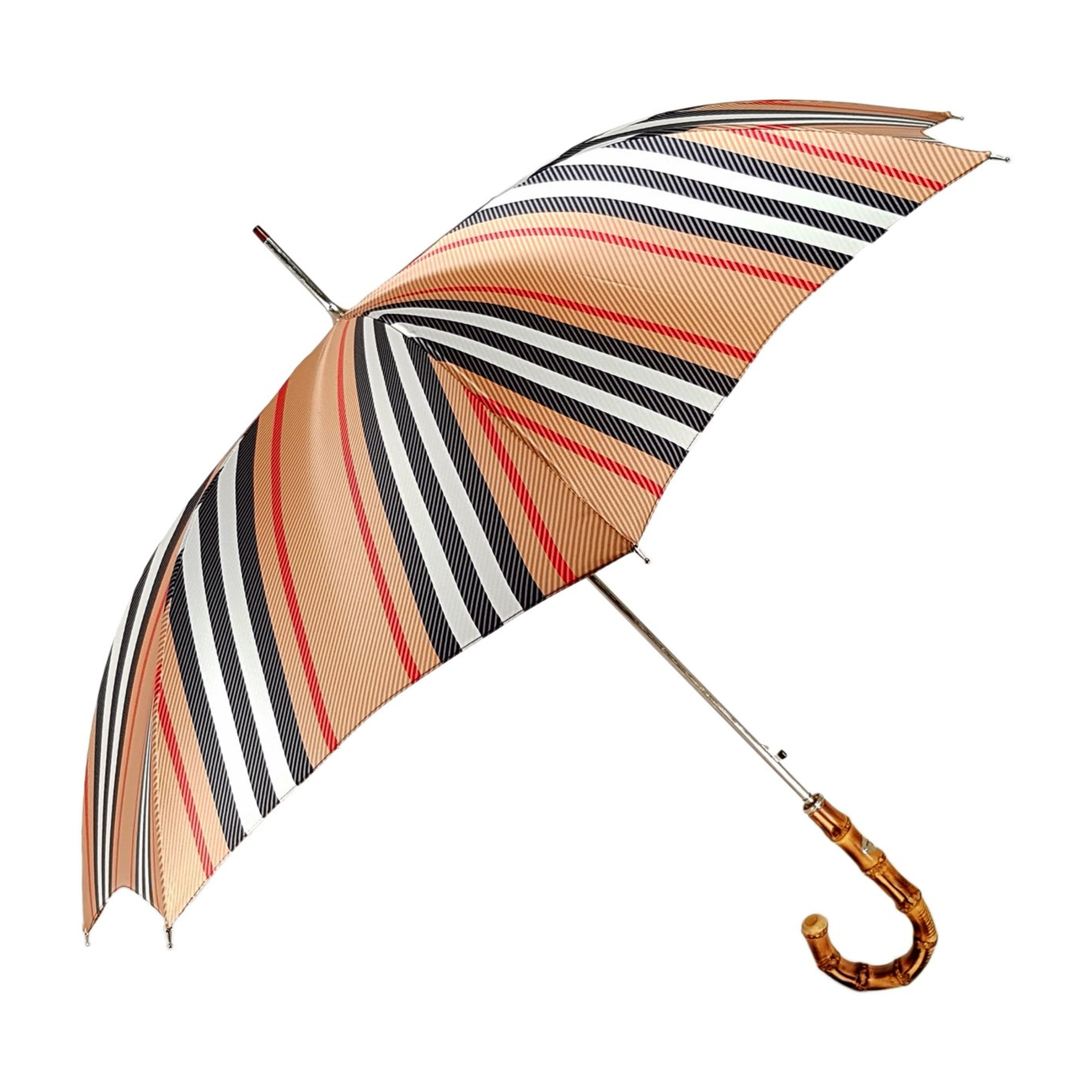 Unique striped Ilmarchesato gentleman's umbrella featuring a whangee bamboo handle, showcasing elegant design and craftsmanship.