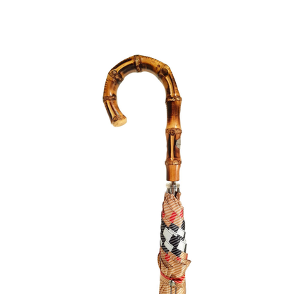 Ilmarchesato unique striped gentleman's umbrella with a whangee bamboo handle, showcasing its elegant design and sturdy structure.