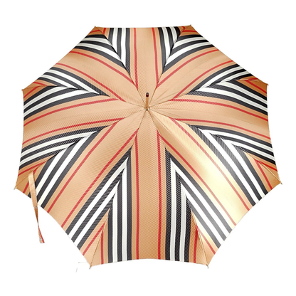 Unique striped umbrella for men featuring a whangee bamboo handle by Ilmarchesato, showcasing its elegant design.