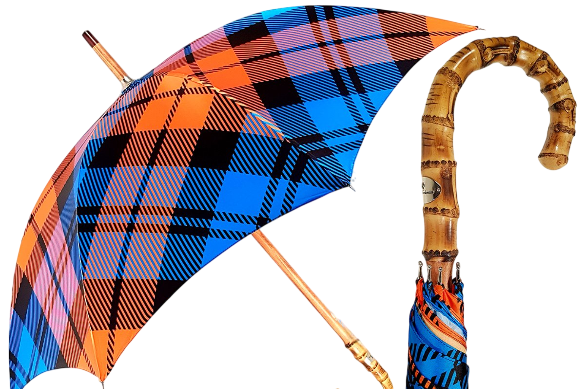 Ilmarchesato handmade gentleman's umbrella featuring a whangee bamboo handle, elegantly designed for men.