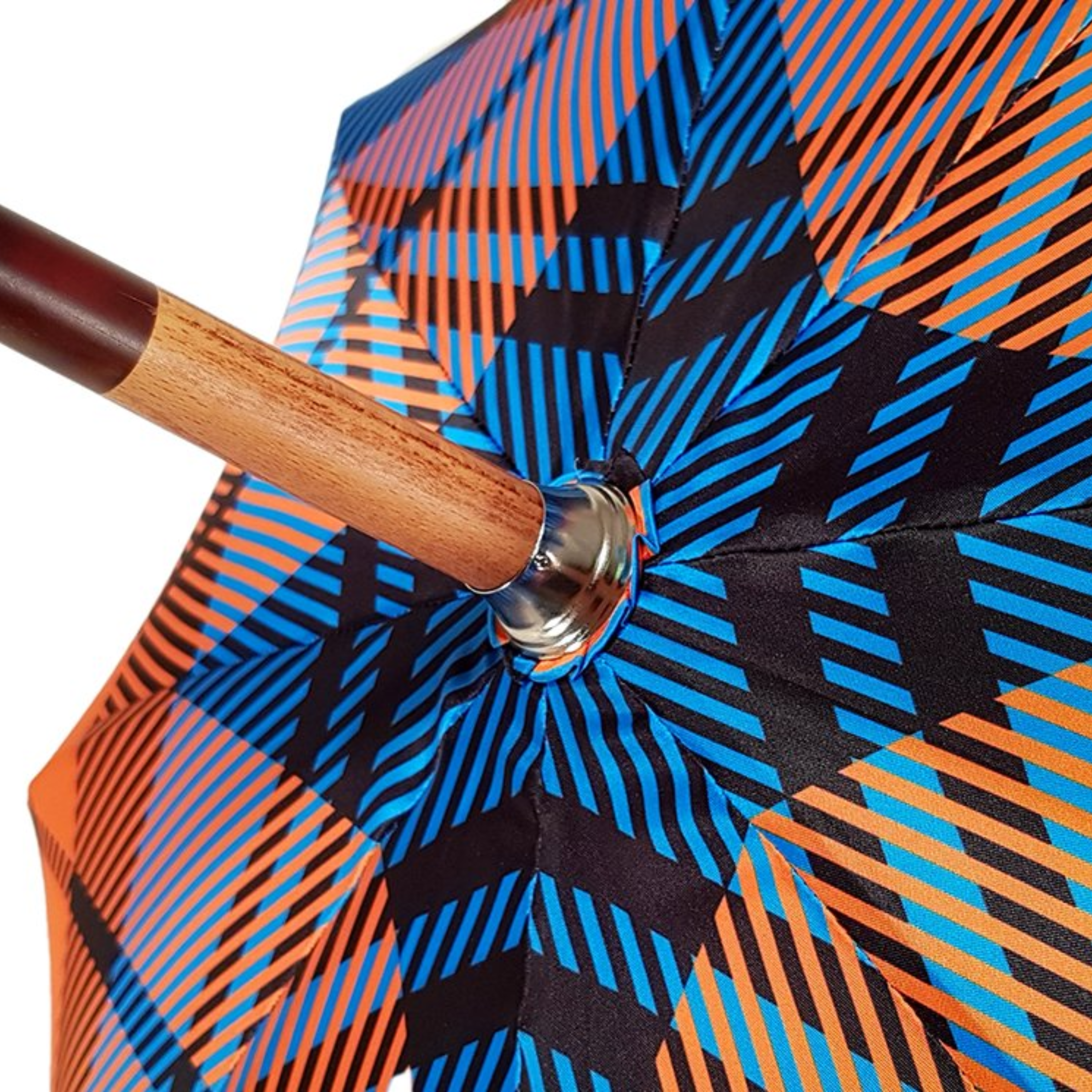 Designer Ilmarchesato gentleman’s umbrella featuring a whangee bamboo handle, elegantly displayed open against a neutral backdrop.