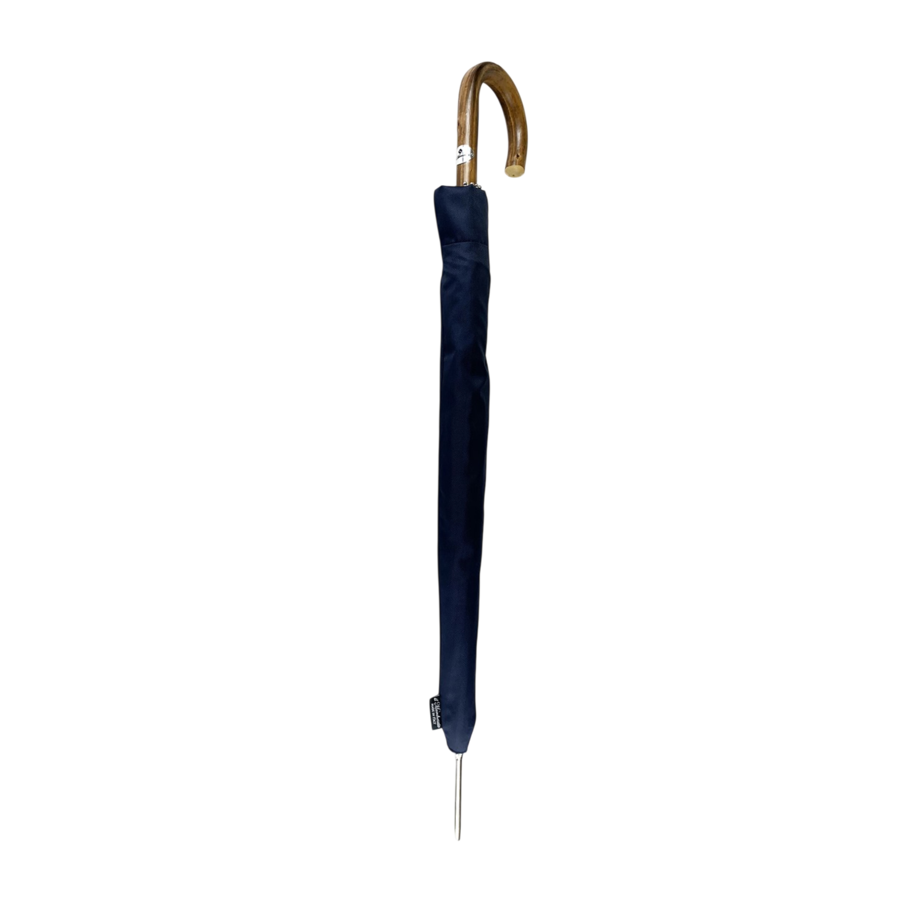 Navy blue gentleman's umbrella with a chestnut root handle by Ilmarchesato, showcasing a classic and elegant design.