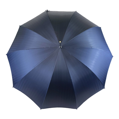 Navy blue Ilmarchesato gentleman's umbrella featuring a chestnut root handle, showcasing its elegant design and craftsmanship.