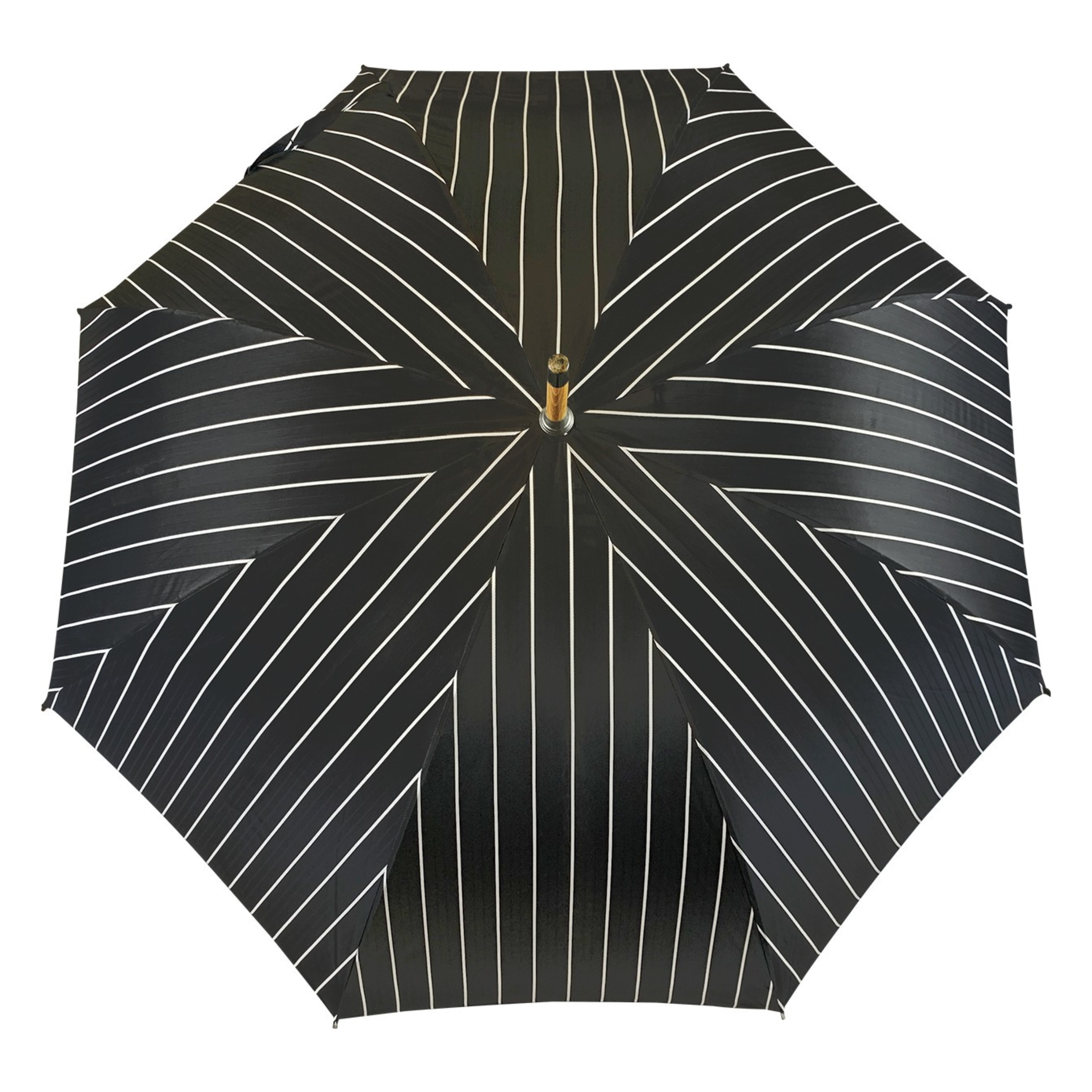 Ilmarchesato grey and blue striped double-cloth gentleman’s umbrella with sleek handle and stylish design.