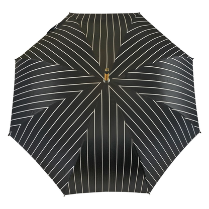 Ilmarchesato grey and blue striped double-cloth gentleman’s umbrella with sleek handle and stylish design.