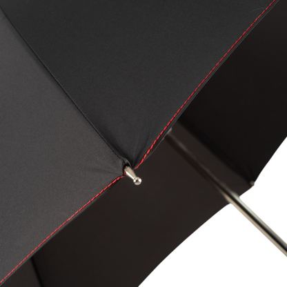 Luxury skull umbrella for men by Ilmarchesato featuring a Light Siam crystal handle and black canopy design.
