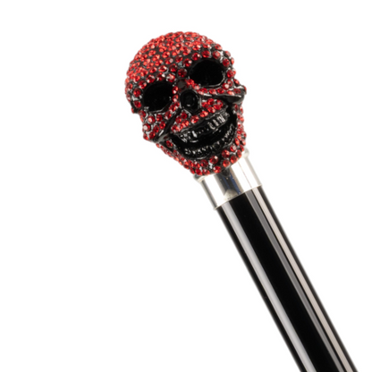 Luxury skull umbrella for men by Ilmarchesato featuring a Light Siam crystal handle, stylish and unique rain protection accessory.