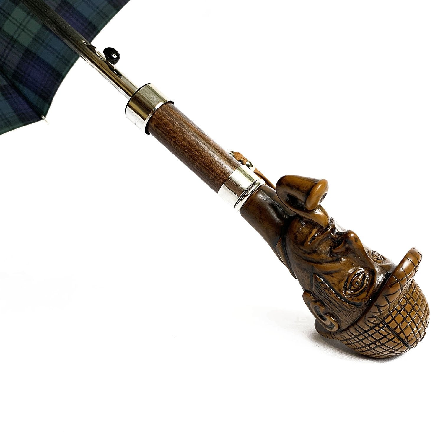 Ilmarchesato gentleman's umbrella with antiqued handle, inspired by Sherlock Holmes, showcasing classic design and elegance.