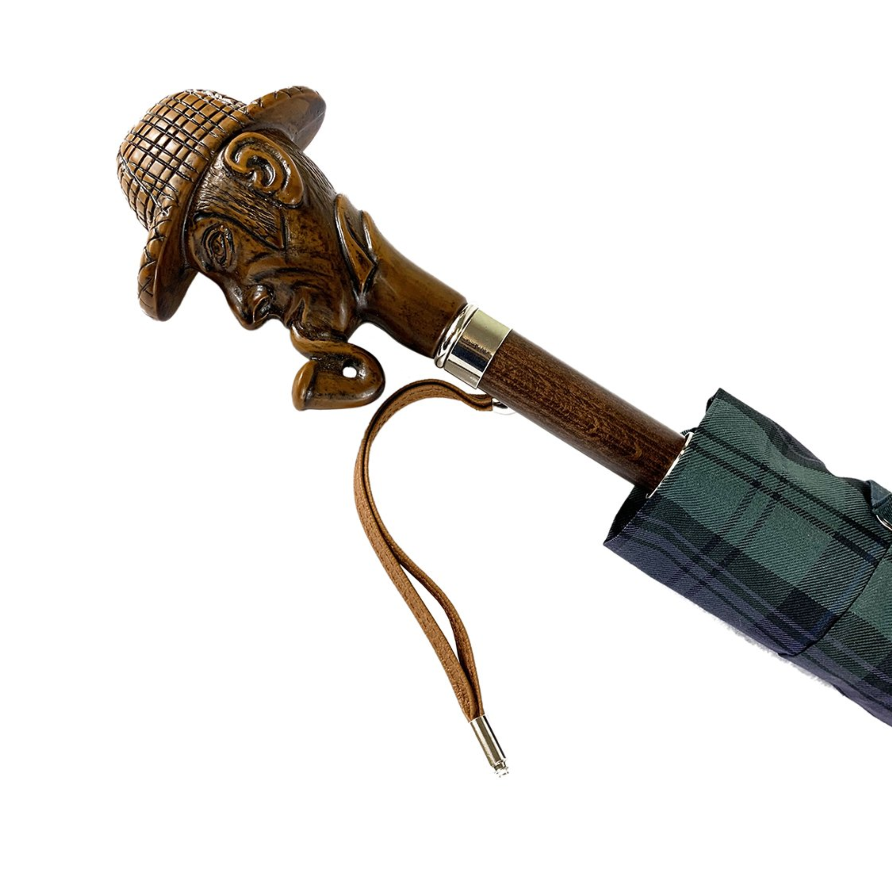 Sherlock Holmes-inspired Ilmarchesato gentleman’s umbrella featuring an antiqued handle, perfect for stylish men.
