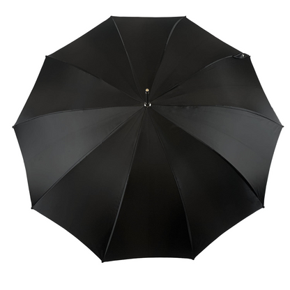 Men's artisan umbrella by Ilmarchesato with a hand-painted monkey handle, featuring classic fabric and wooden frame.