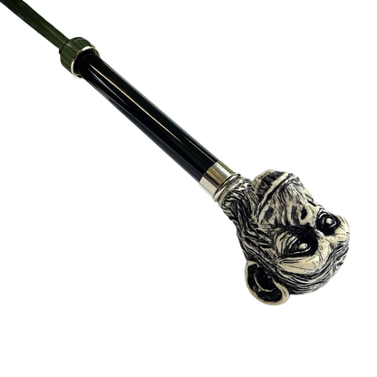 Men's artisan umbrella by Ilmarchesato with a hand-painted monkey handle, featuring a classic canopy and elegant design.