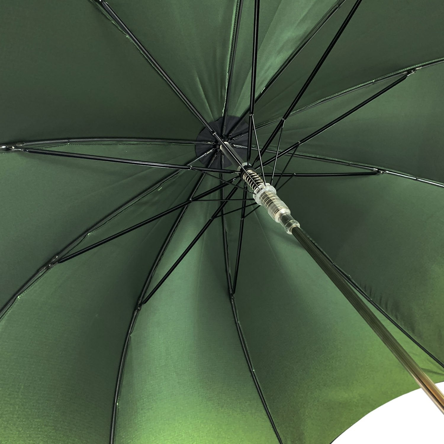 Artisan men's umbrella by Ilmarchesato with a hand-painted monkey handle, black canopy, and sturdy metal frame.