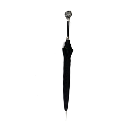 Men's artisan umbrella by Ilmarchesato with a hand-painted monkey handle, featuring a classic design and sturdy canopy.