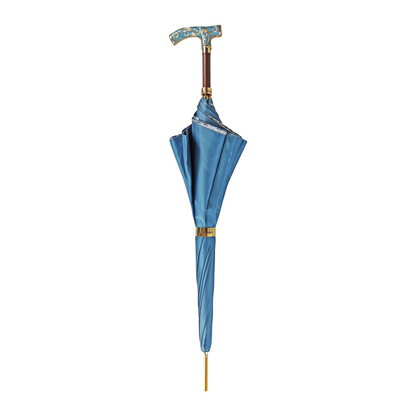 Elegant ladies rain umbrella by Ilmarchesato with hand-painted design and a luxurious 24K gold handle.
