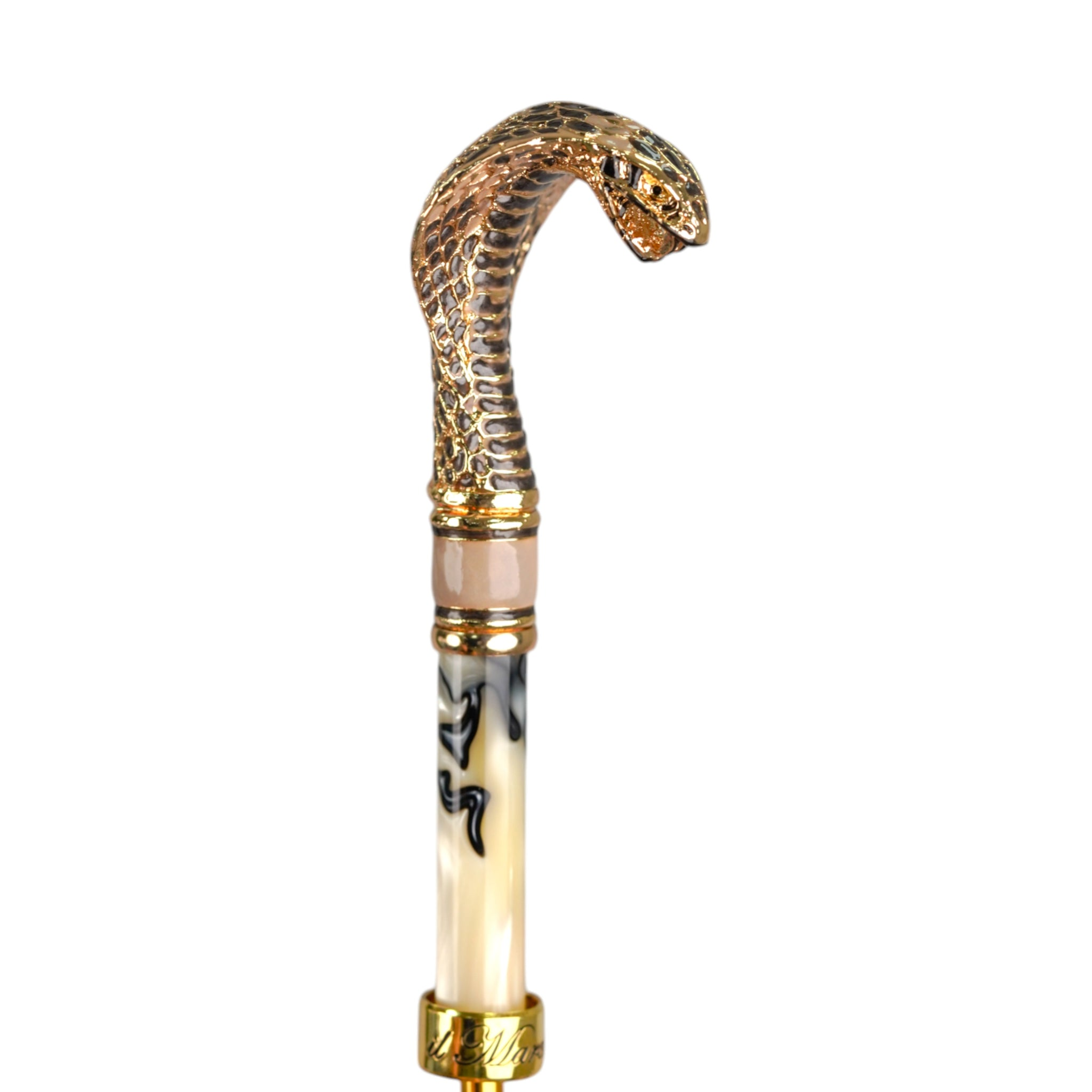 Luxury Ilmarchesato rain umbrella with a golden cobra designer handle for women, featuring a stylish and elegant umbrella design.