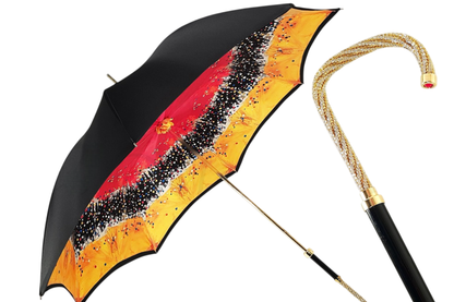 Ilmarchesato multicolored double canopy umbrella with a Swarovski handle, showcasing its elegant design and unique colors.