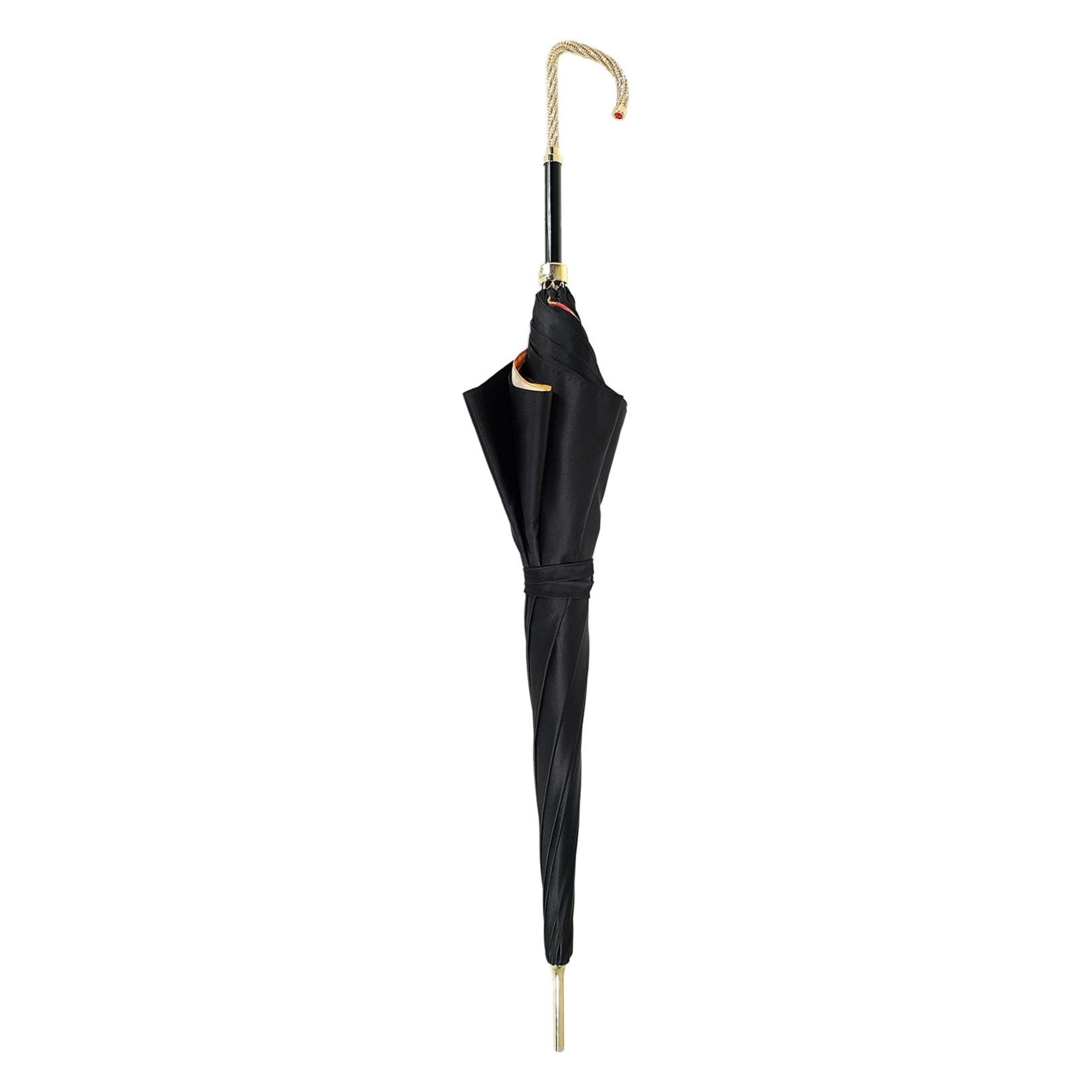 Ilmarchesato multicolored double canopy umbrella featuring a Swarovski handle, showcasing vibrant patterns and elegant design.