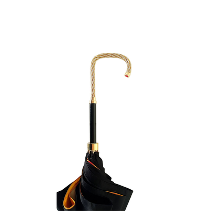 Ilmarchesato multicolored double canopy umbrella featuring a Swarovski handle, showcasing its elegant design and craftsmanship.