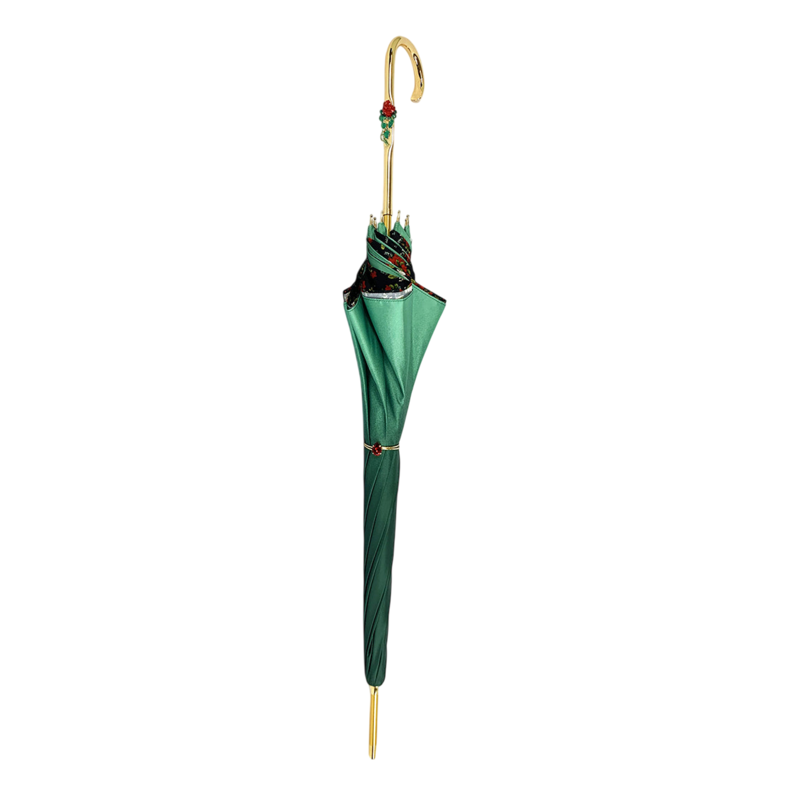 Gradient green luxury umbrella with an enamel rose handle, showcasing its elegant design and vibrant color.