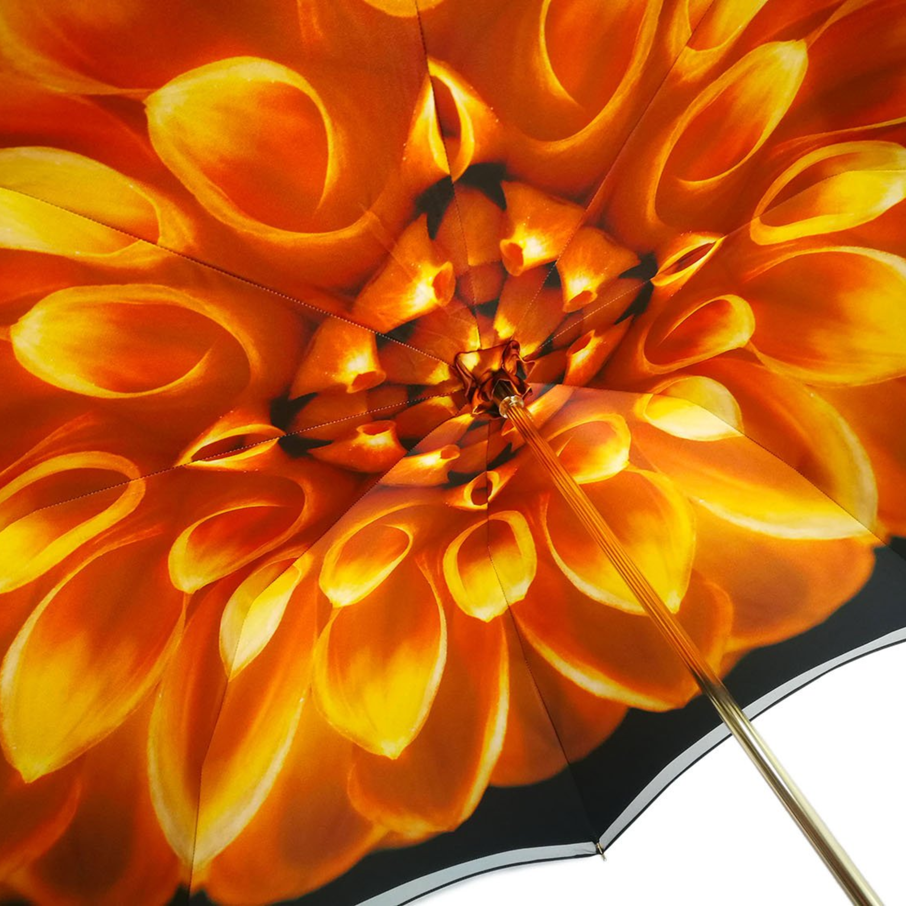 Luxury brown satin double canopy umbrella with a vibrant Gerbera interior design by Ilmarchesato.