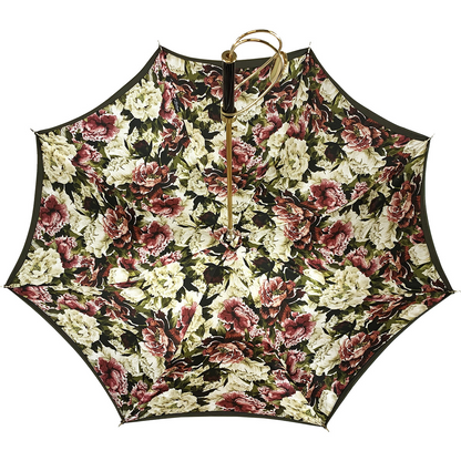 Khaki satin luxury umbrella with a crystal medallion handle, showcasing elegant design and premium craftsmanship by Ilmarchesato.