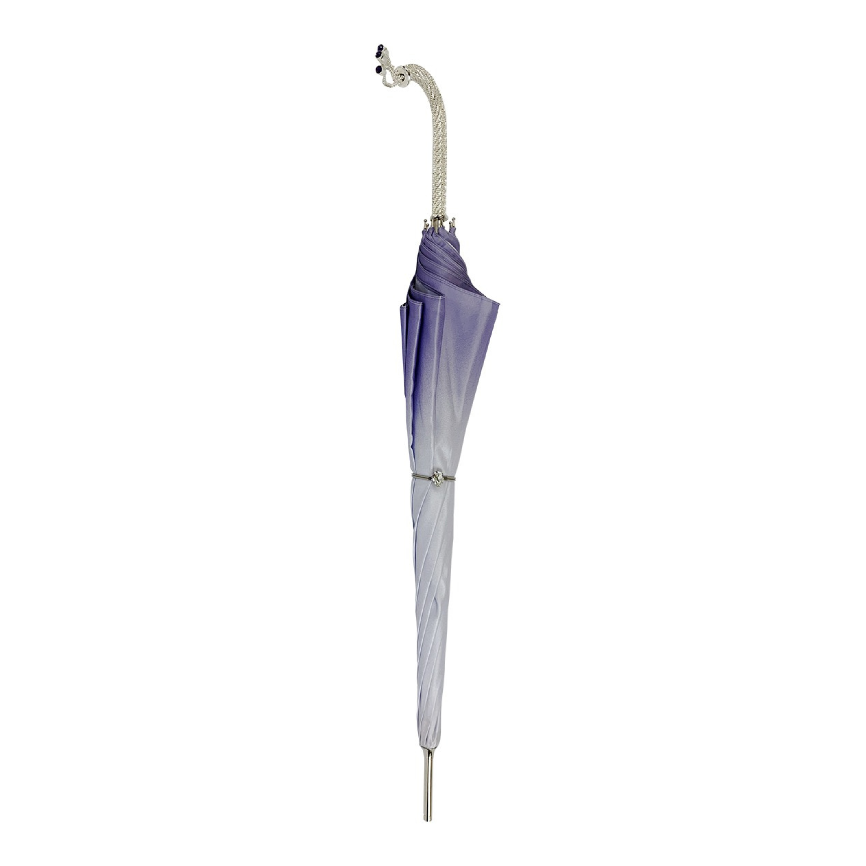 Premium handmade Ilmarchesato sparkling lilac umbrella featuring vibrant anemones against a soft background.