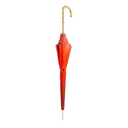 Orange floral double canopy umbrella by Ilmarchesato, showcasing a stylish ladies design against a white background.