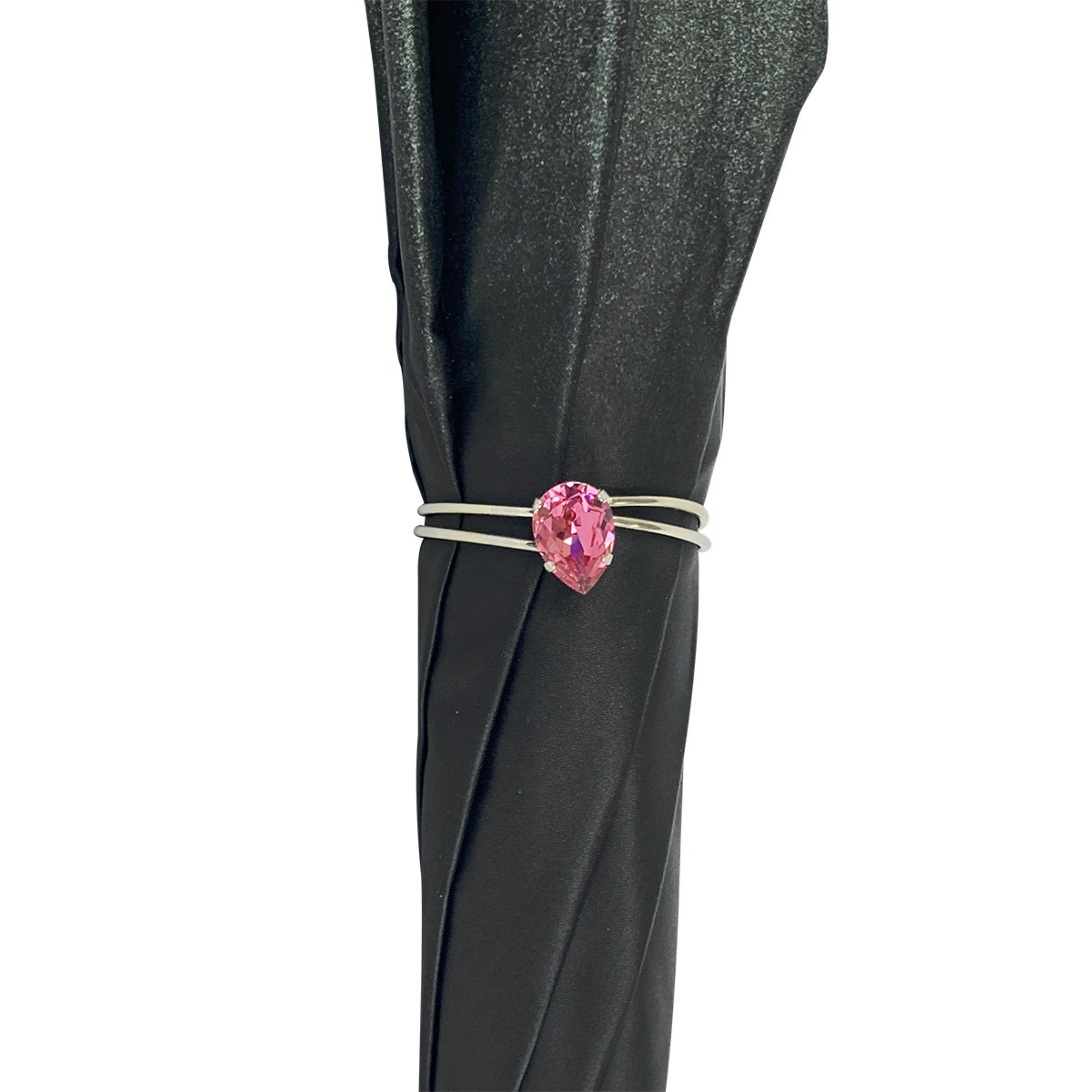 Ilmarchesato silvered rain umbrella featuring anemone designs and fuchsia crystals, elegantly displayed open.