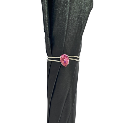 Ilmarchesato silvered rain umbrella featuring anemone designs and fuchsia crystals, elegantly displayed open.