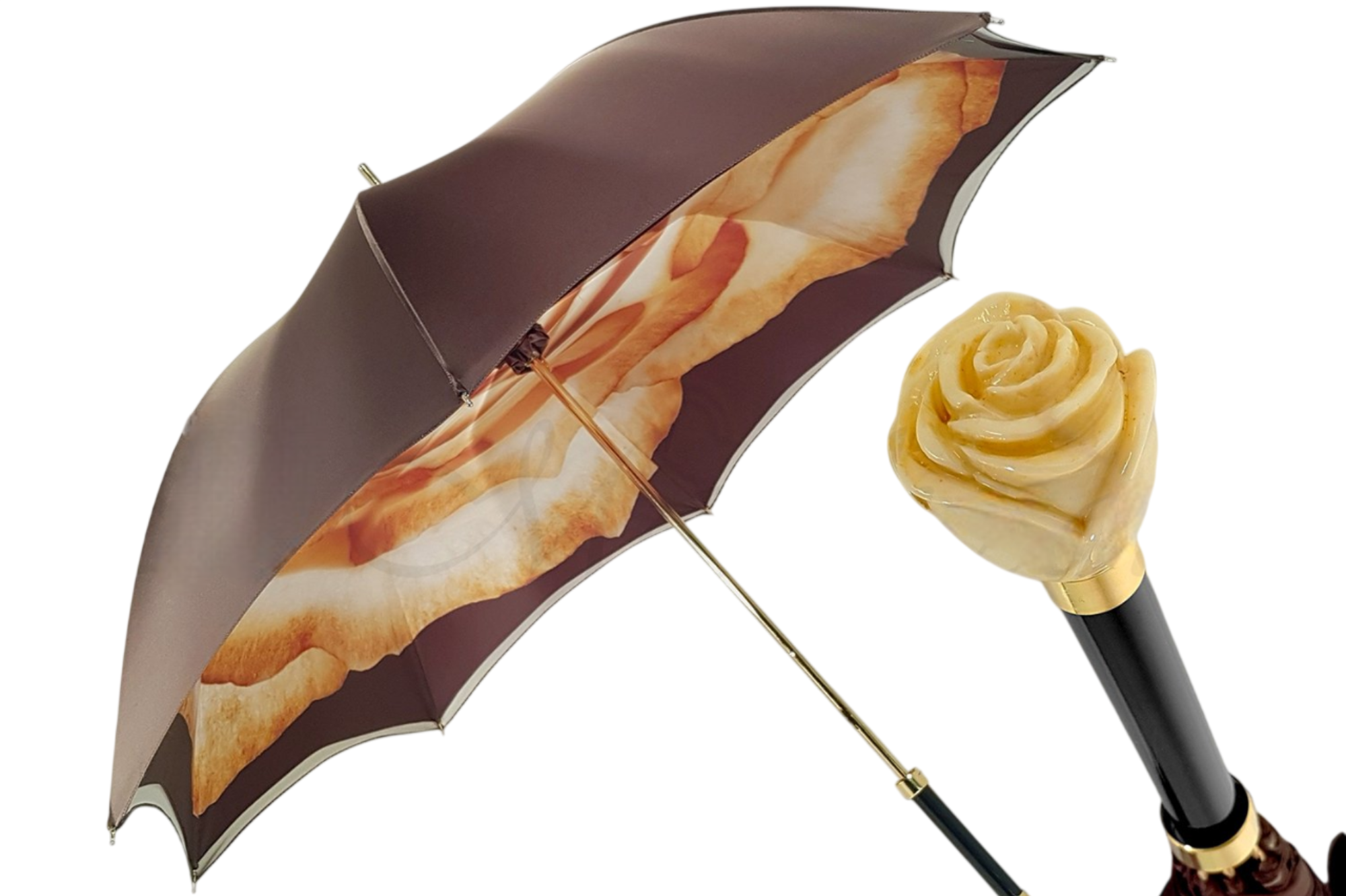Ilmarchesato luxury double canopy ladies umbrella featuring an elegant rose print design.