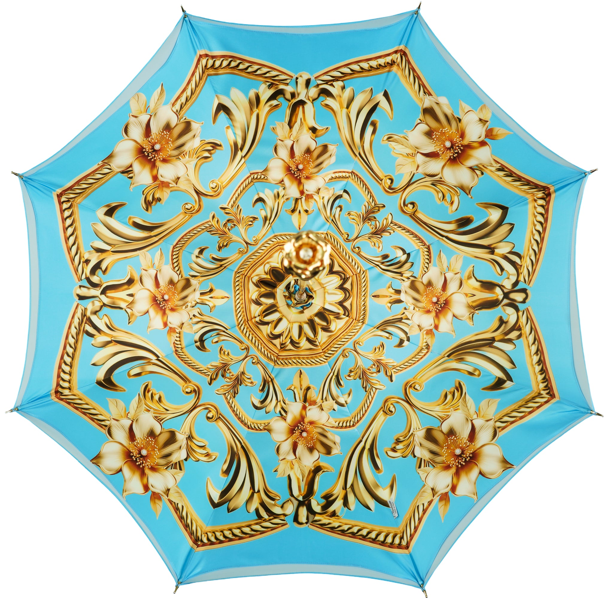Royal Azure Limited Edition Luxury Umbrella by Ilmarchesato, showcasing intricate design and vibrant blue color.
