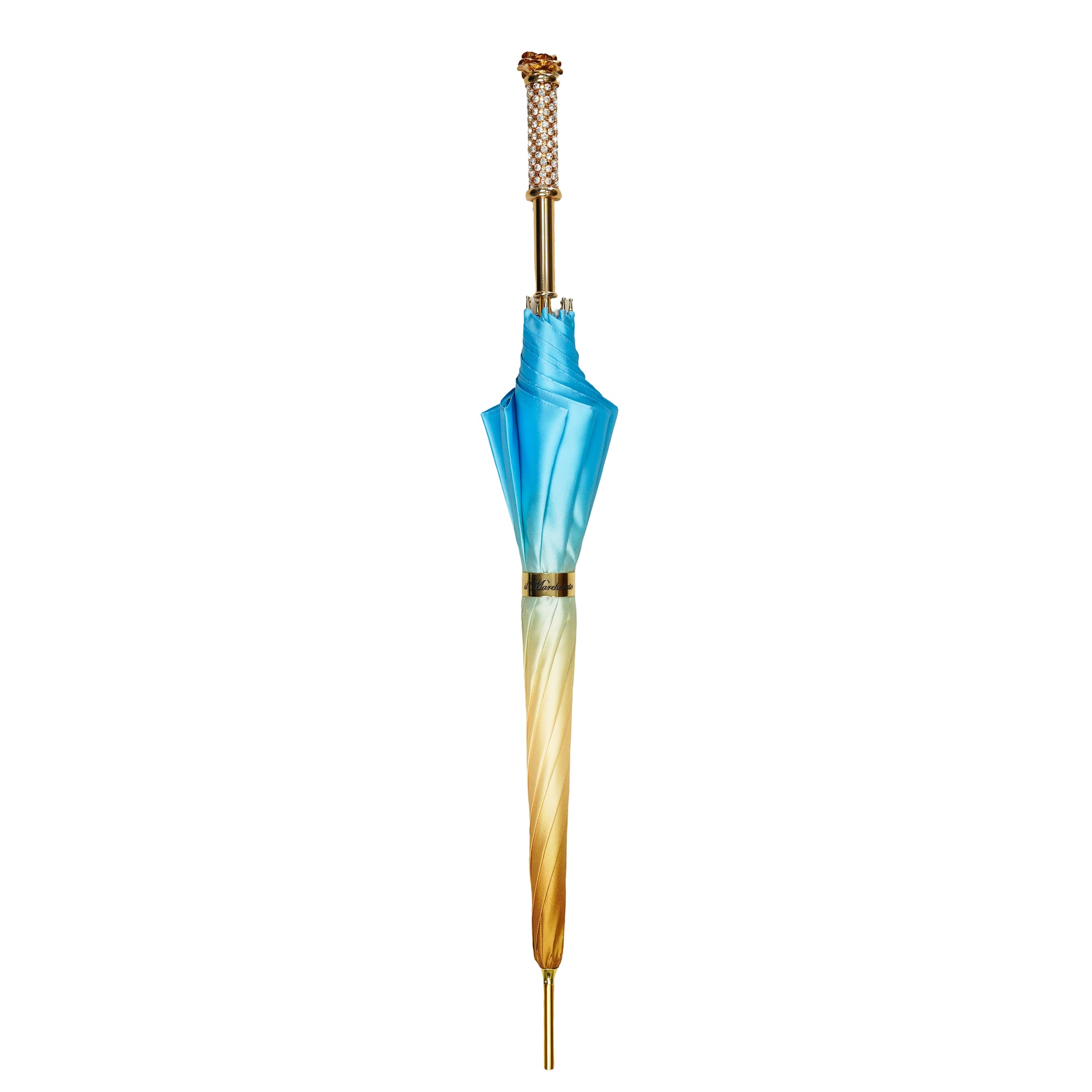 Royal Azure Limited Edition Luxury Umbrella by Ilmarchesato, featuring a vibrant blue canopy and intricate design details.