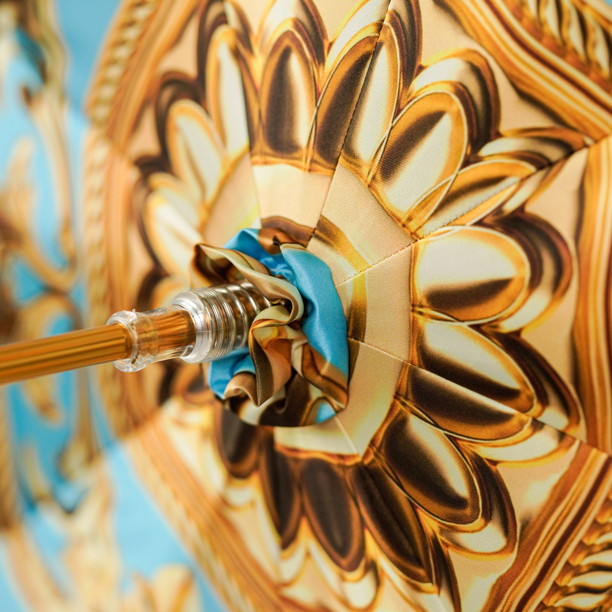 Royal Azure Limited Edition Luxury Umbrella by Debbie Wingham with intricate design and vibrant blue color.