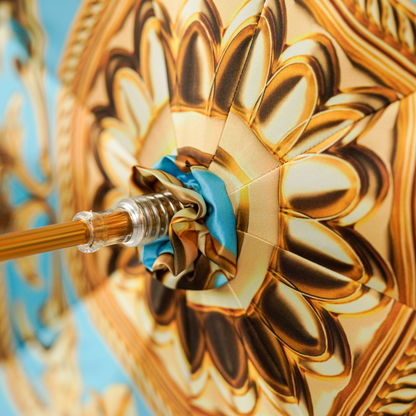 Royal Azure Limited Edition Luxury Umbrella by Debbie Wingham with intricate design and vibrant blue color.