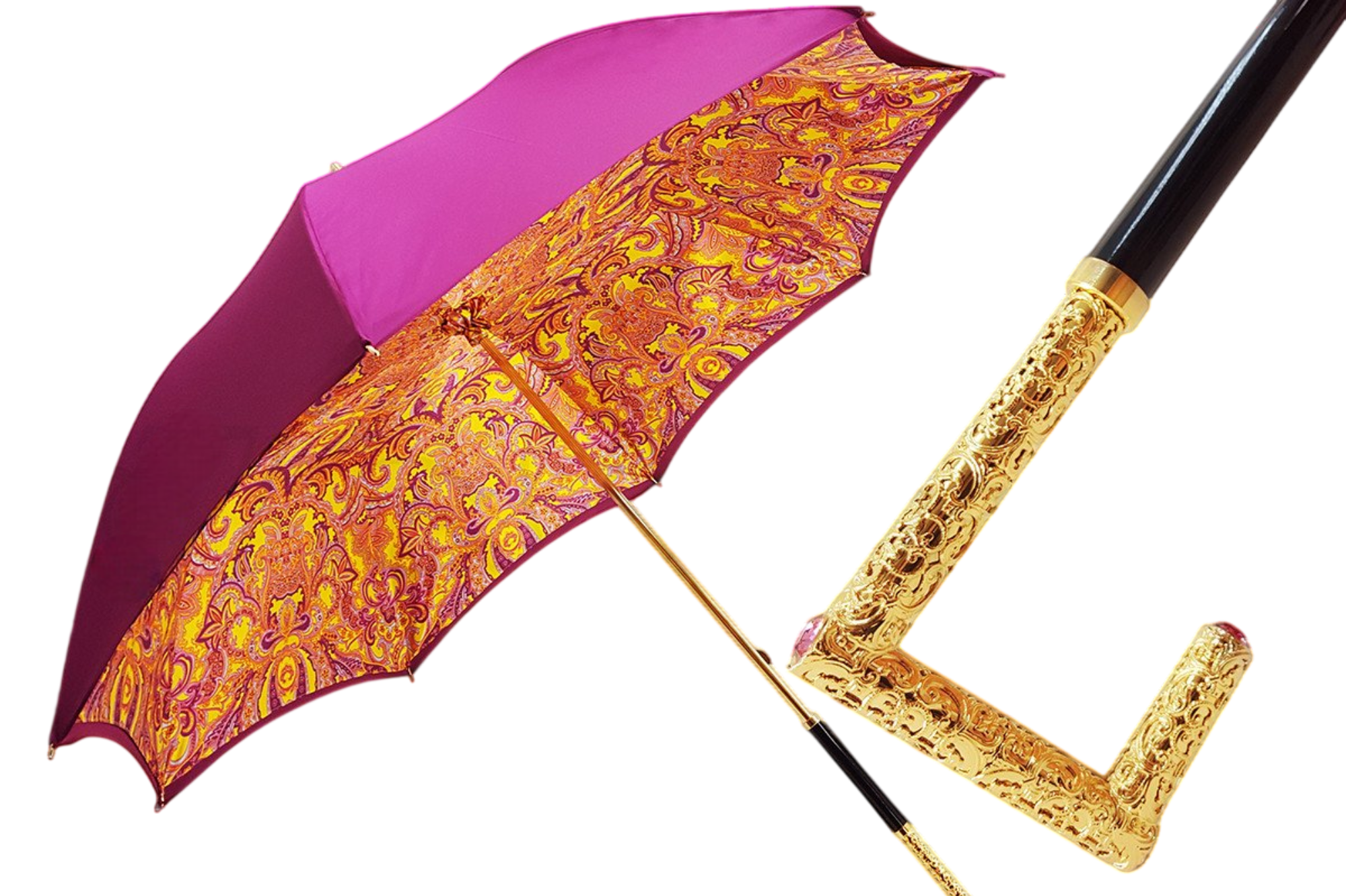 Fuchsia Elegance luxury double canopy women's umbrella by Ilmarchesato, showcasing a vibrant color and elegant design.