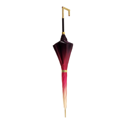 Luxury Ilmarchesato gradient satin double canopy umbrella with a pearl handle, showcasing its elegant design and color blend.