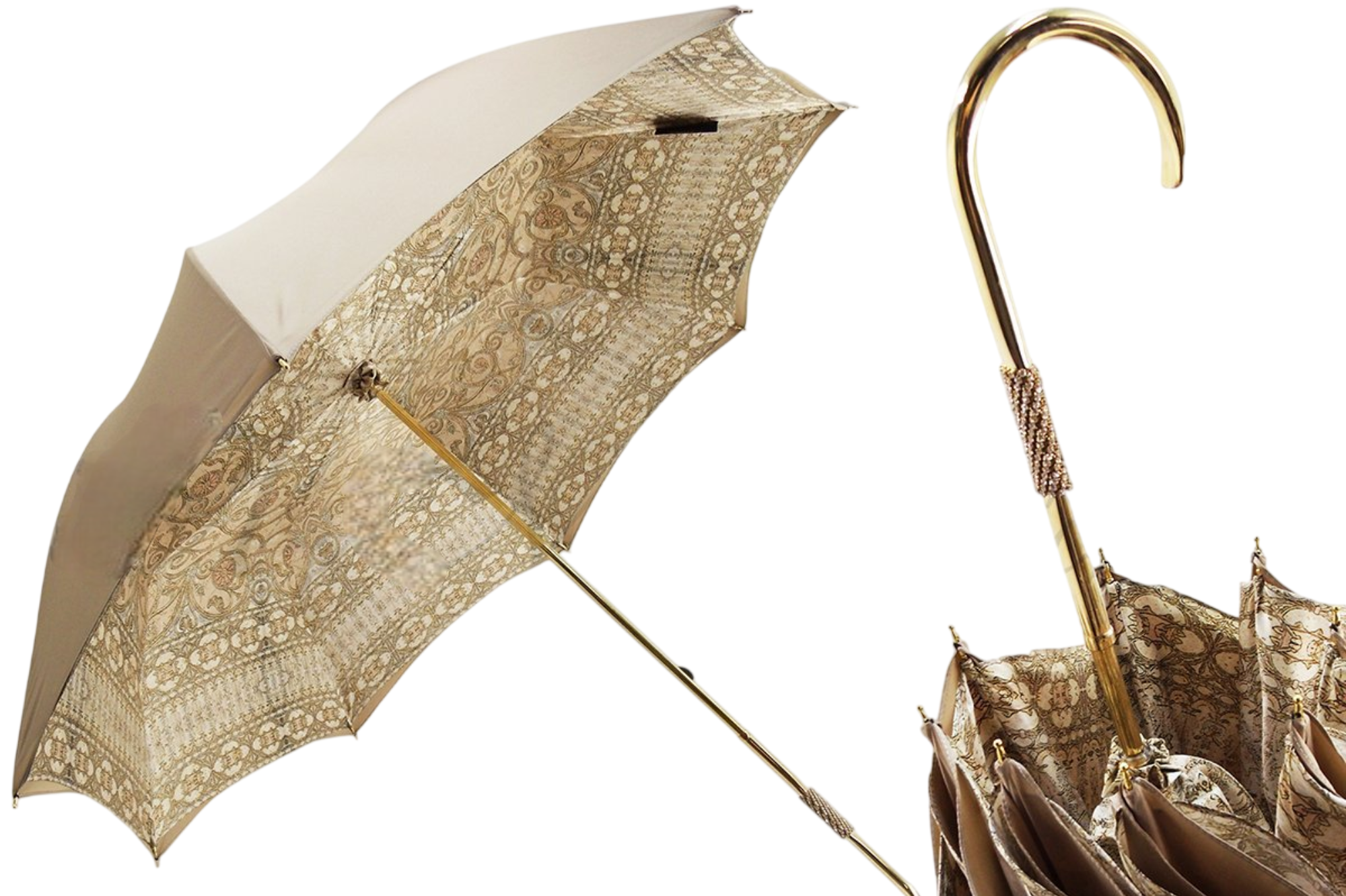 Ilmarchesato Baroque Elegance double canopy luxury rain umbrella for women with intricate design and sturdy construction.