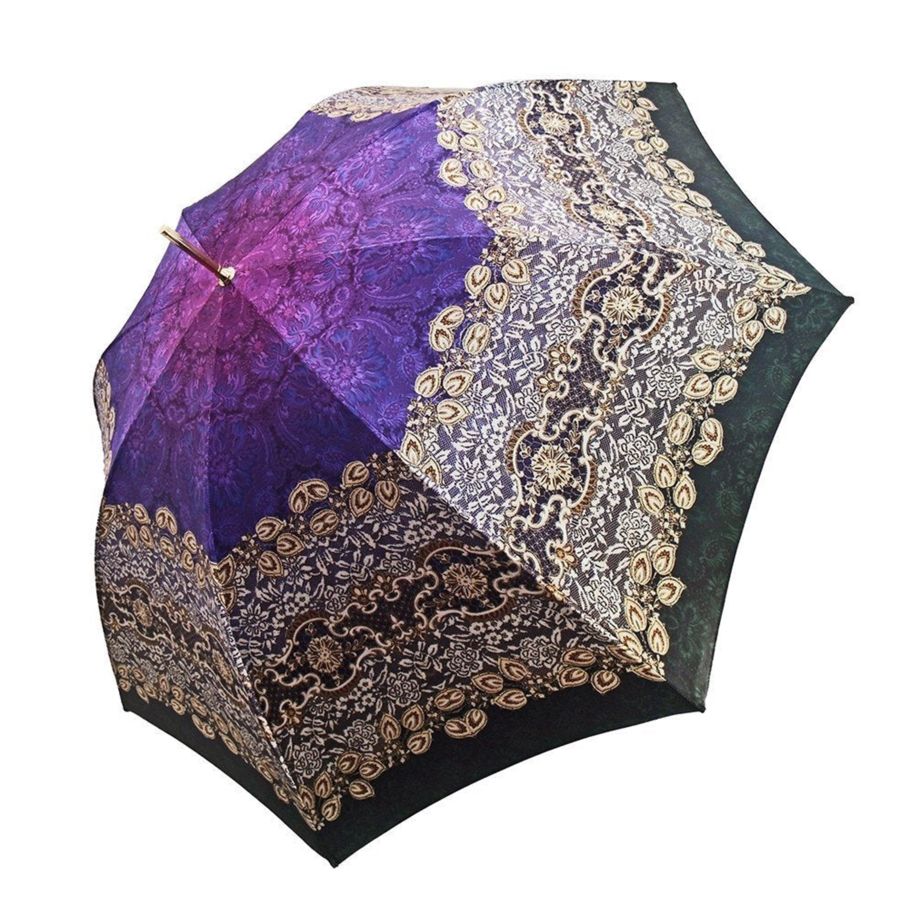 Purple double canopy umbrella for women by Ilmarchesato, adorned with sparkling Swarovski crystals.